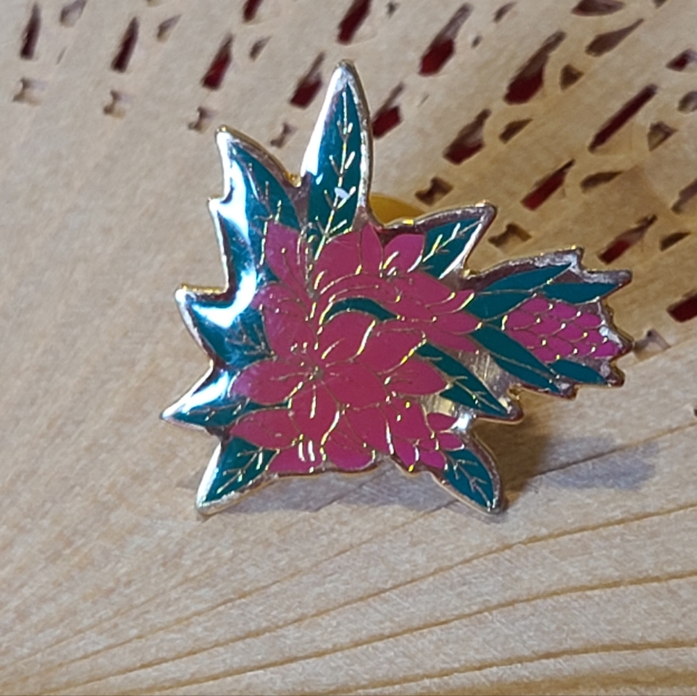 Vintage Pink and Green Floral Brooch